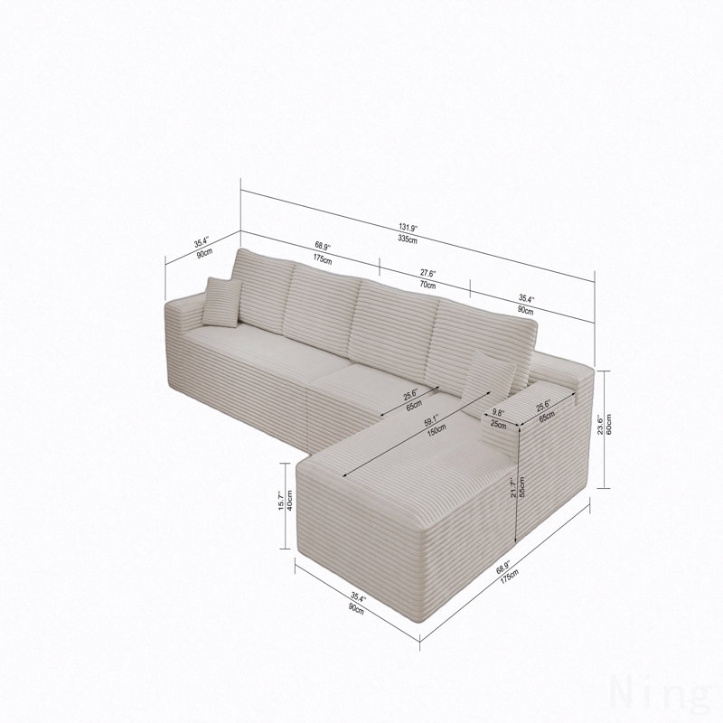 Siège modulaire modulaire pour canapé, canapé rembourré et compressé pour le salon, la chambre à coucher, un appartement, aucun assemblage requis, combinaison gratuite de 4 pièces, tissu en velours côtelé moelleux, blanc