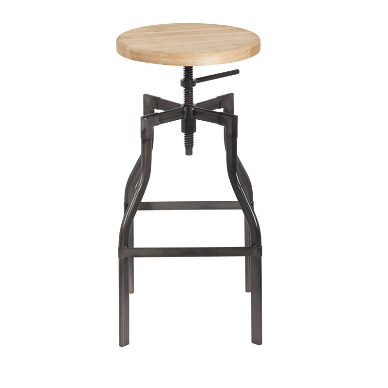 Swivel Adjustable Height Counter Stool with Metal Frame, Matt Gunmetal, Natural