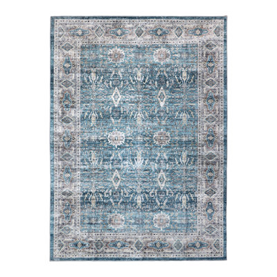 Winston Porter Blue Turquoise Machine Washable Area Rug – Soft, Durable, Non-Slip, Stain Resistant, Eco-Friendly GRS Certified, Perfect for Bedroom, Living & Dining Rooms