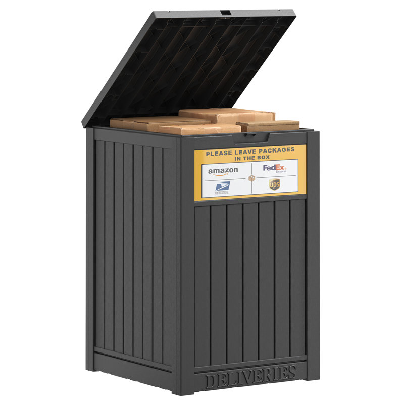 48 Gallon Deck Box, Resin Package Drop Box, Lockable Package Delivery Box, Black