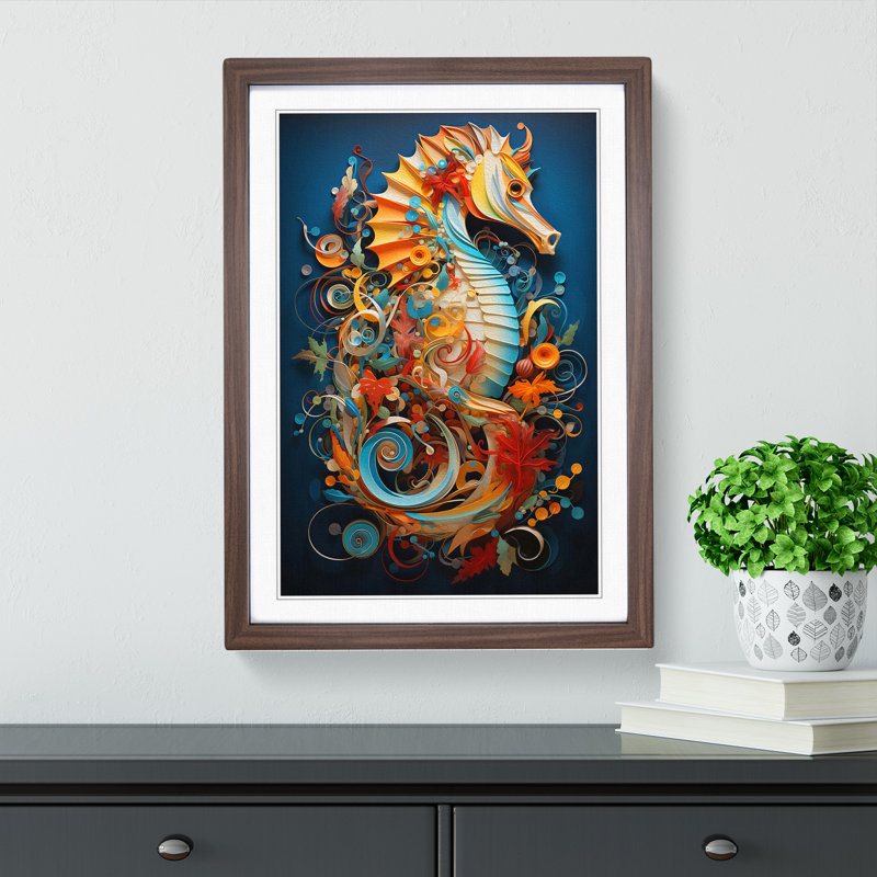 Seahorse Contemporary - Framed Print, 64cm H x 46cm W x 2cm D, Walnut 