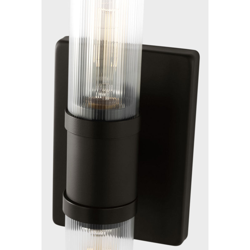 Ensemble de meuble-lavabo à deux lumières Keaton, Transparent cannelé, Nuit noire, H 16 po x l 5 po x P 3,63 po