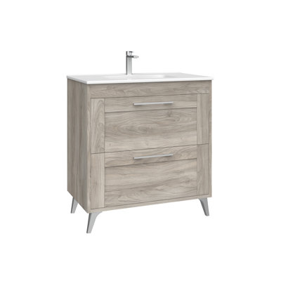 Rose C80F Free Standing Bathroom Vanity Unit in Matte White with Polished Chrome Handles