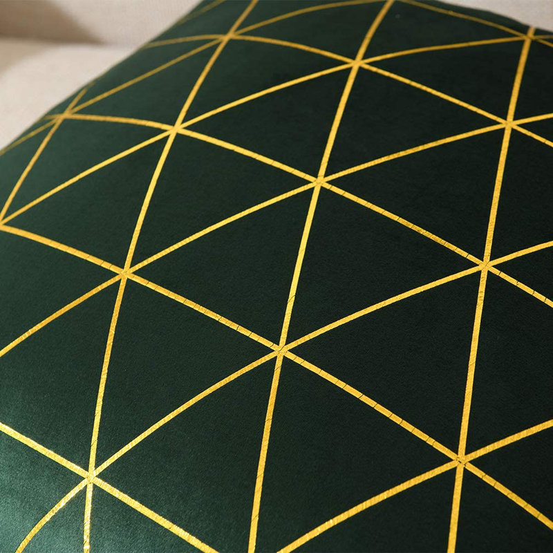 Soft Geometric Gold Printed Square Throw Pillow Cover, 18"H x 18"W, Dark Green Geometric