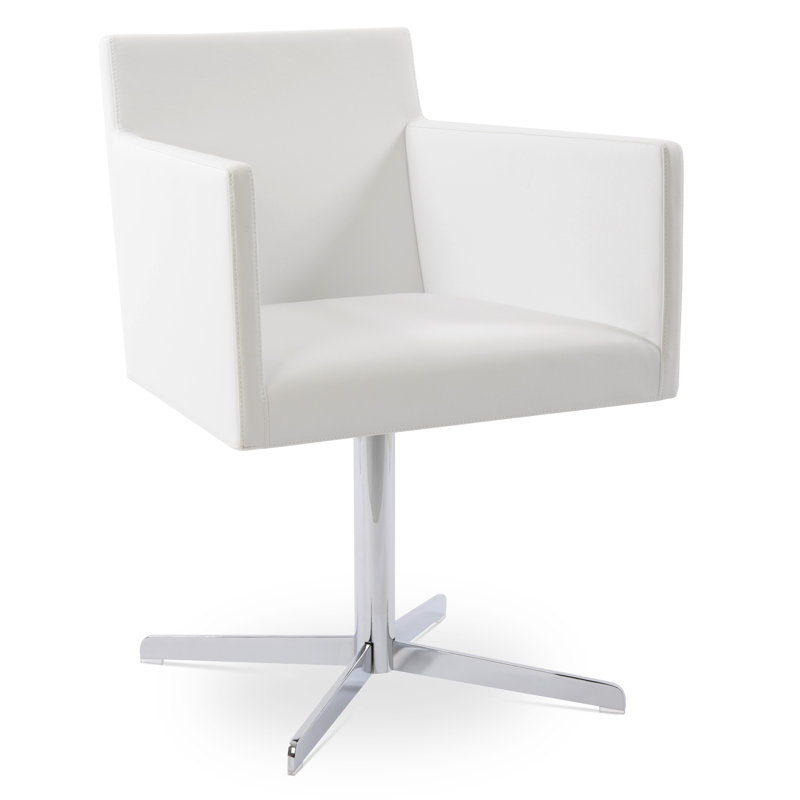 Chaise avec accoudoirs pivotants Harpoint 4 Star, Chrome, Cuirette blanche