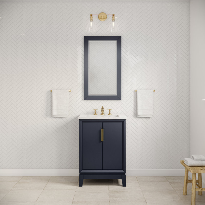 Meuble-lavabo de comptoir en marbre blanc Carrara Elizabeth avec robinet Elizabeth, Bleu monarque, Cascade