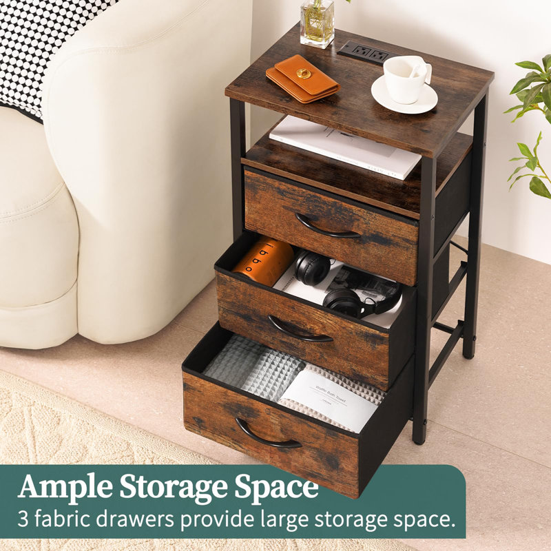 Jameire Night Stand with Charging Station, Berry Brown