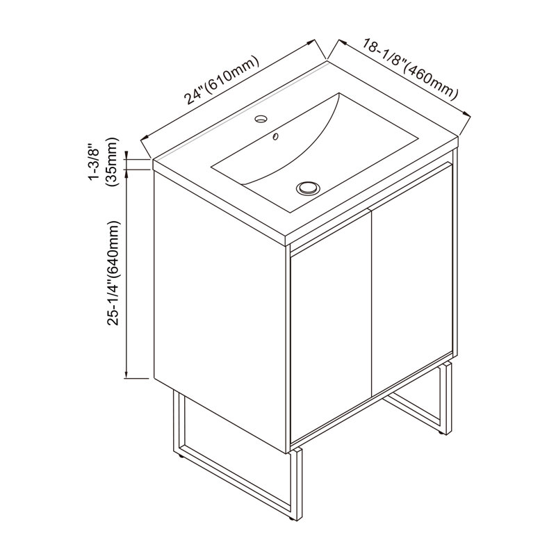 Ensemble de meuble-lavabo simple 24 po Emmaunel, Jaune