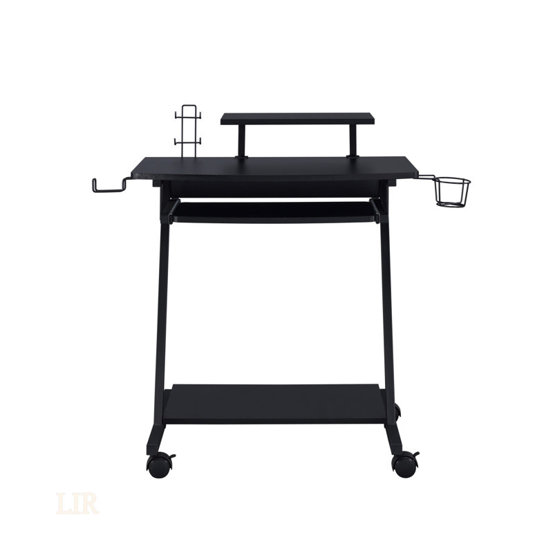Stylish Black Finish Gaming Desk With Open Storage And Keyboard Tray For Enhanced Gaming Experience