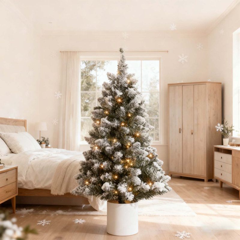 Petit arbre de Noël enneigé 3 pi avec lumières et pot pour appartement, bureau, bureau