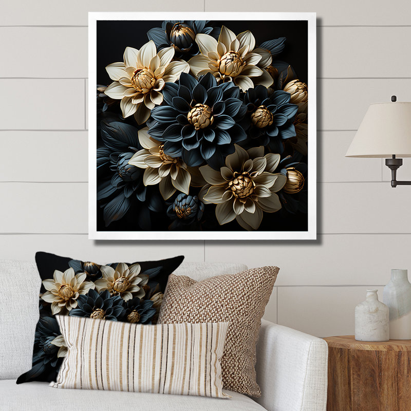 «Mums Noir Enchantment I» sur toile, Cadre simple blanc, H 36 po x l 36 po x P 1,5 po