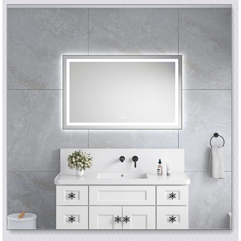 Miroir de salle de bain DEL, 30 po x 48 po, Brun, Horizontal