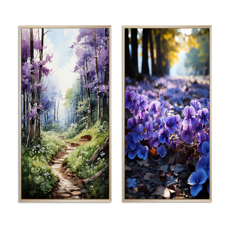 «Violets Whispering Forest», 2 pièces, H 40 po x l 40 po, Encadrement brun