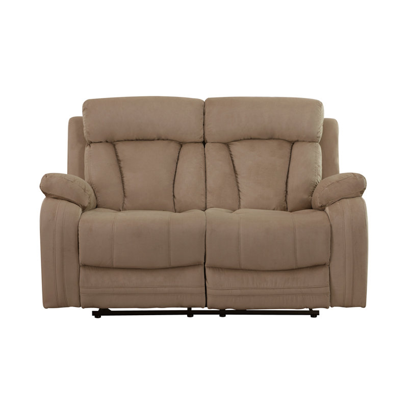 Reclining Transitional Microfiber Fabric Loveseat, Beige