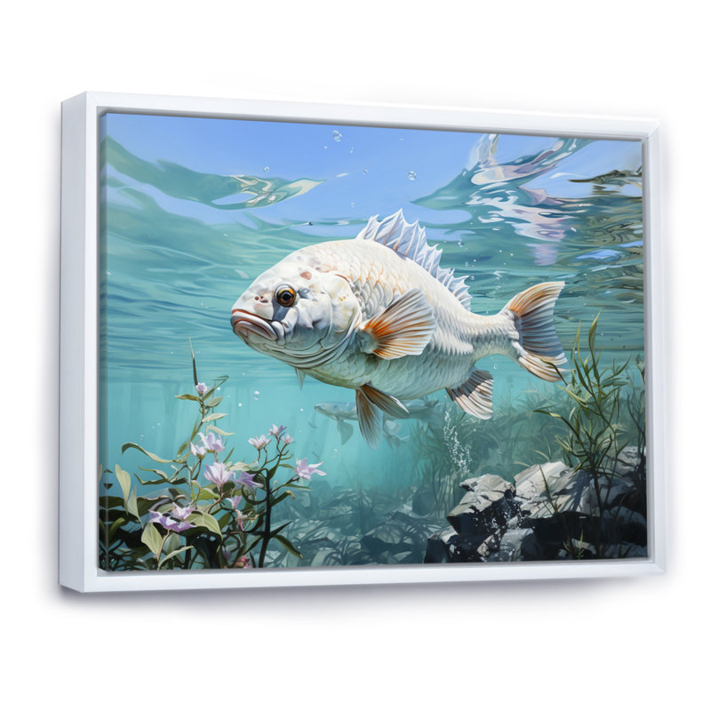 " Fishing Serenity Seas I ", White Floater Framed, 34" H x 44" W x 1.5" D