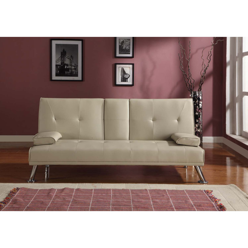 Comerford 3 Seater Faux Leather Sofa Bed, Cream, 51cm H x 162cm W x 80cm D