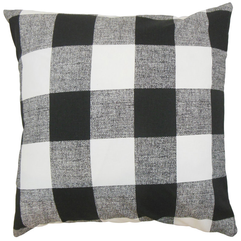 Plaid Feather Reversible Throw Pillow, 18" H x 18" W, Black