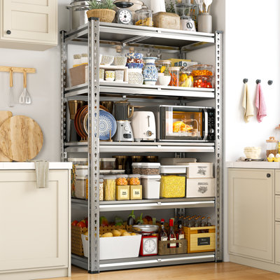 Silver Heavy Duty 5-Tier Shelving Unit with Waterproof PP Boards, , Adjustable Garage Storage Rack with Reinforced Shelves for Pantry Basement Warehouse