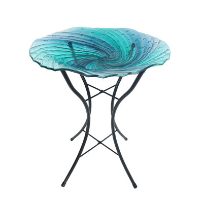 Bain d'oiseaux en verre tourbillon bleu