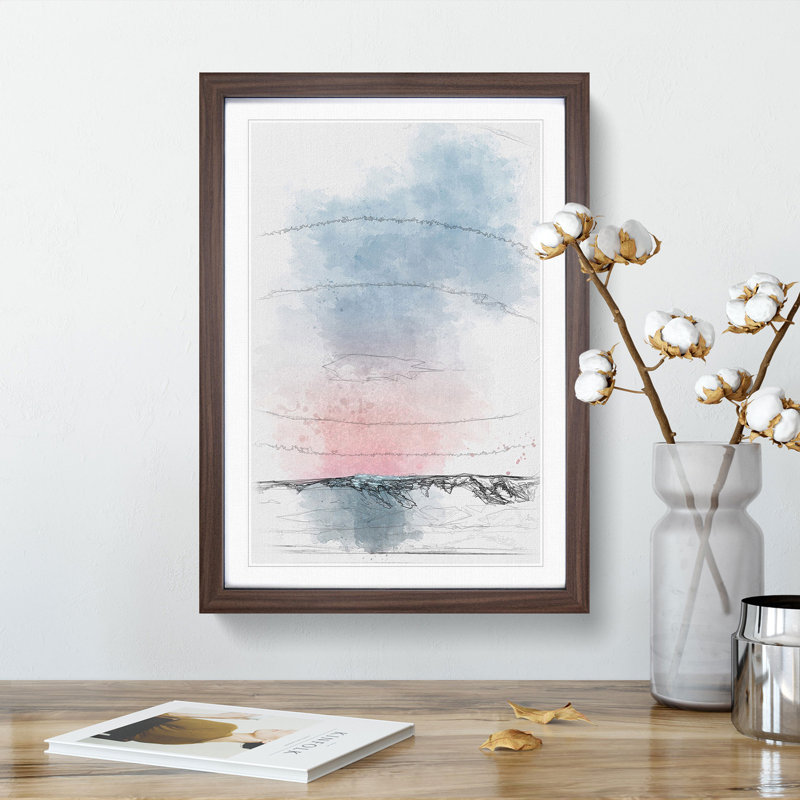 Sunset over the Mountains - Picture Frame Painting Print, 33cm H x 24cm W x 2cm D, Walnut Framed