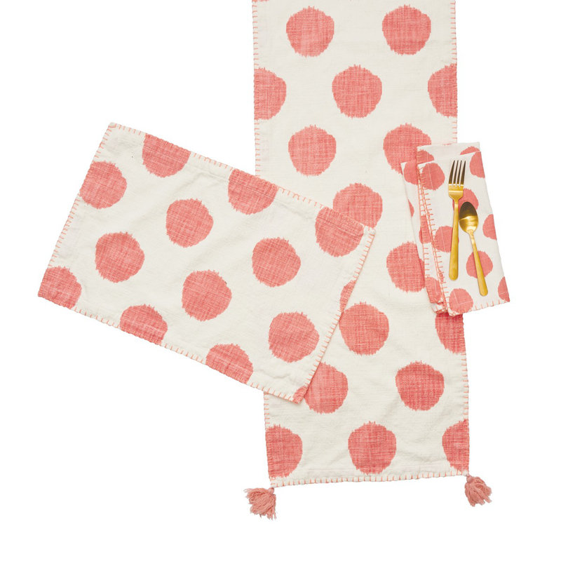 Heflin Dot Azalea Cotton Table Runner, Pink