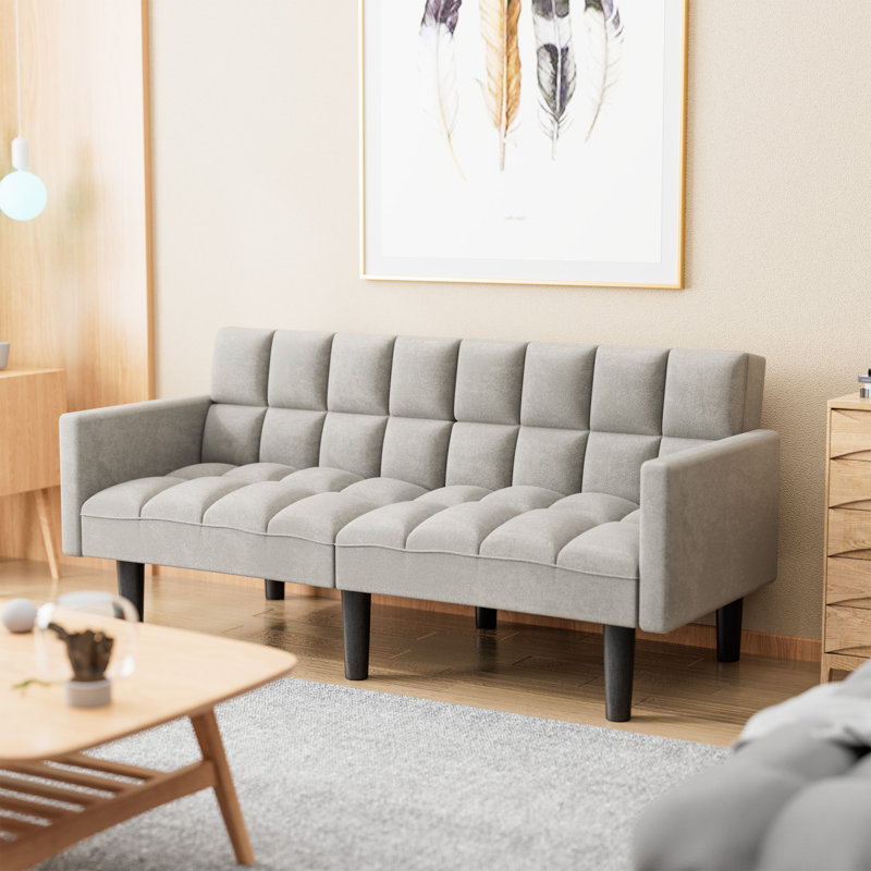 Caidin Upholstered 72.5'' Sleeper Sofa, Gray Cotton Blend