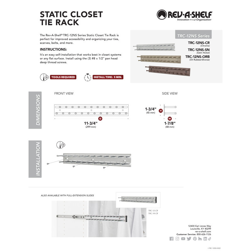 Static Tie Rack For Custom Closet Systems