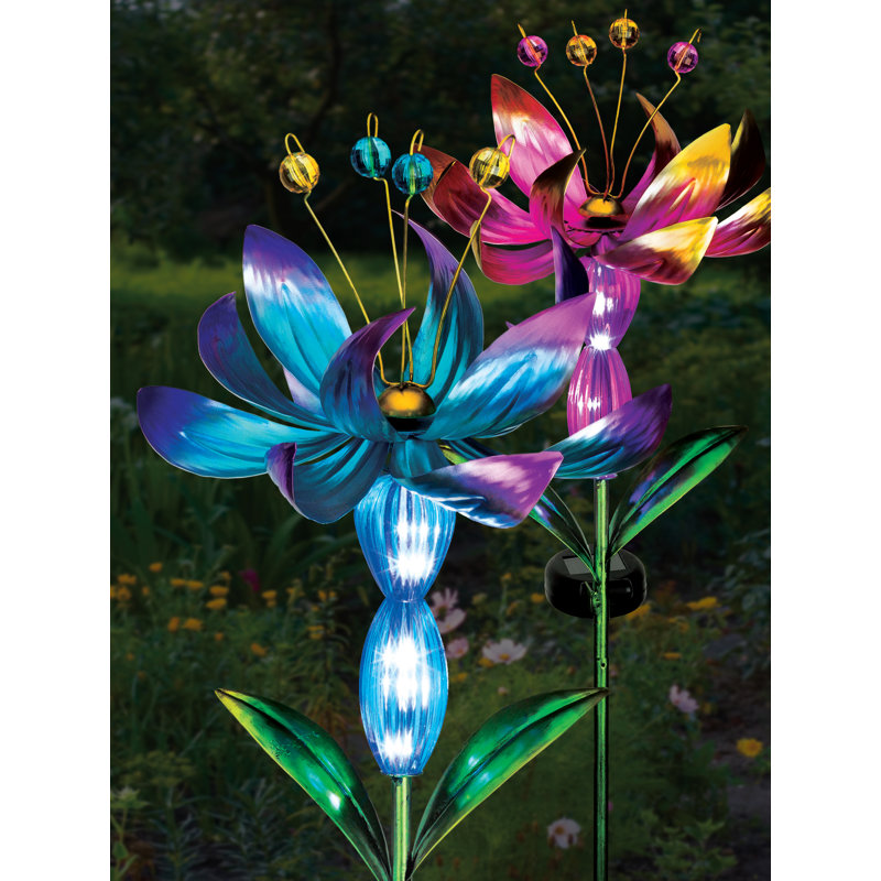 Pink Solar LED Flower Spinner Garden Stake