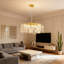 23.62" Modern Golden Branch Round Crystal Pendant, Sunflower Crystal, G9 Base, Excluding Light Bulb