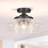 Vintage Matte Black 3-Light Semi Flush Mount Ceiling Light Fixture with Etched Clear Glass Shade-699262076
