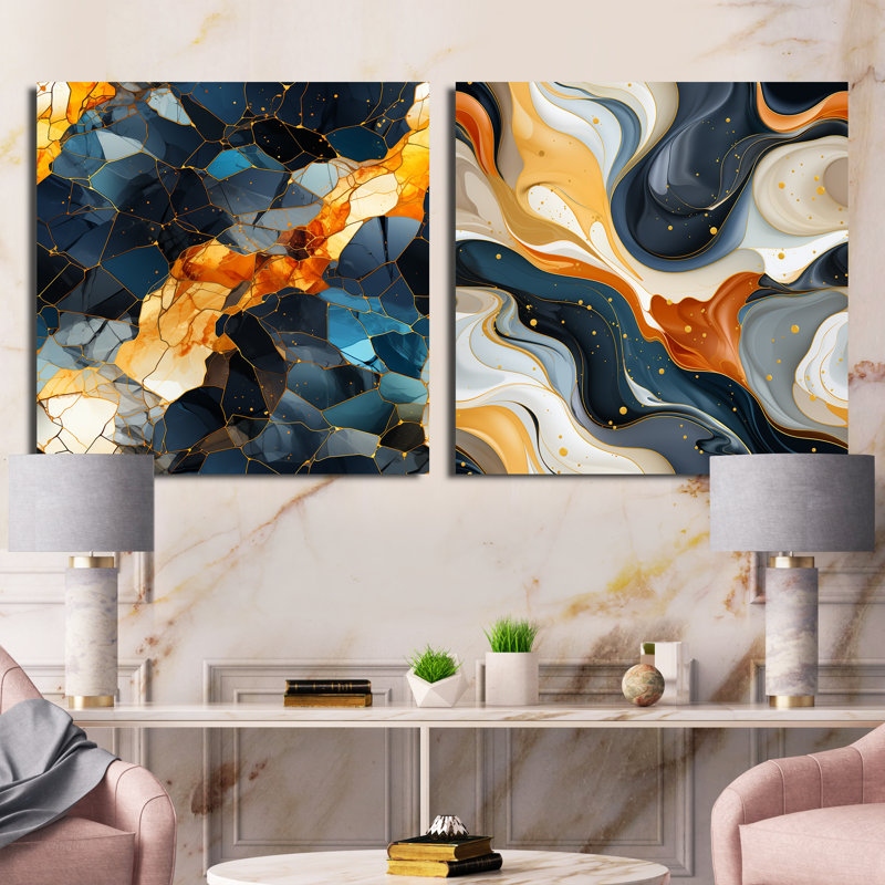 Jeter - Abstract Collages Square Collage Set Of 2, 30" H x 61" W, Wrapped Canvas