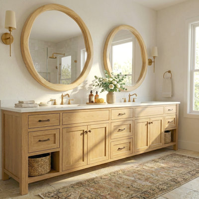 Round Solid Wood Wall Mirror