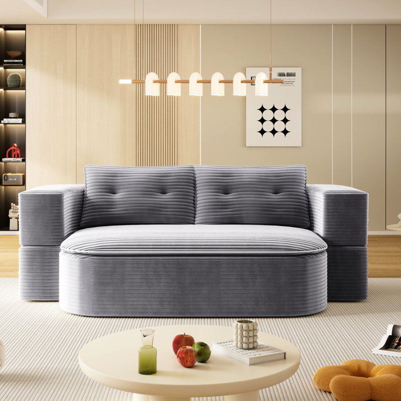 78.7" Foldable Sleeper Bed With Functional Blanket, , And Soft Seating Convertible Multi - High Resilience Foam,, Light Grey