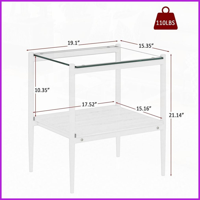 Ensemble de 3 pièces Ensemble de tables de bout en verre trempé, facile à nettoyer, tablette de rangement, pieds en fer durable pour le salon