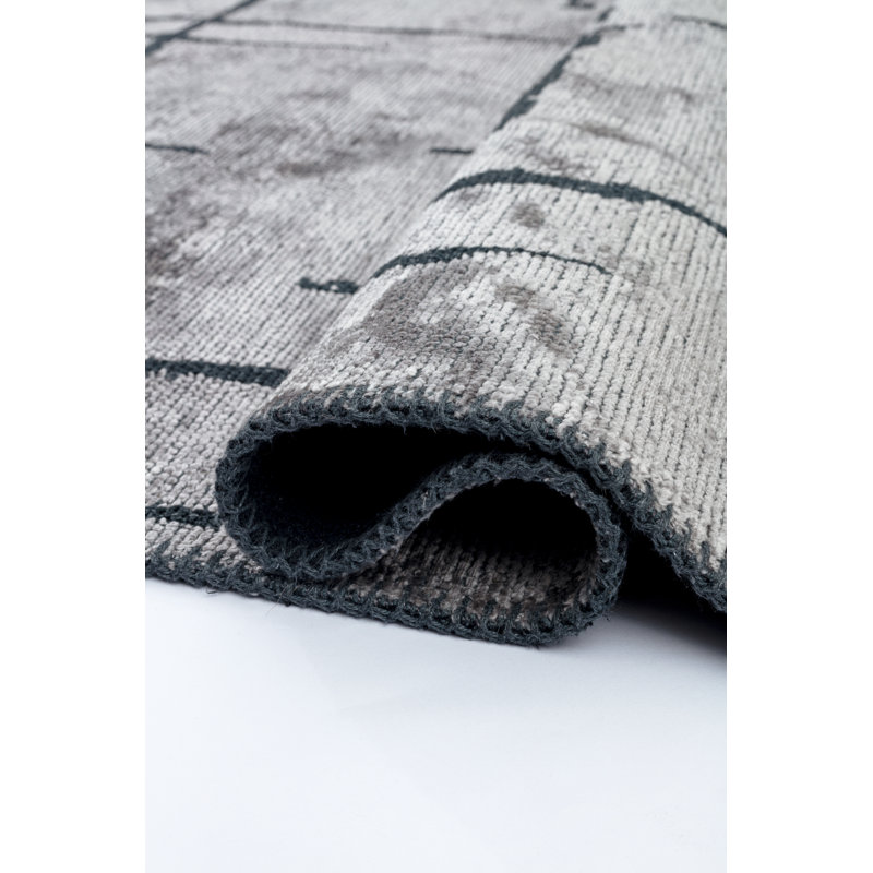 Rapture Black/Siver Gray Abstract Luxury Area Rug, Rectangle 7'10" x 9'10"