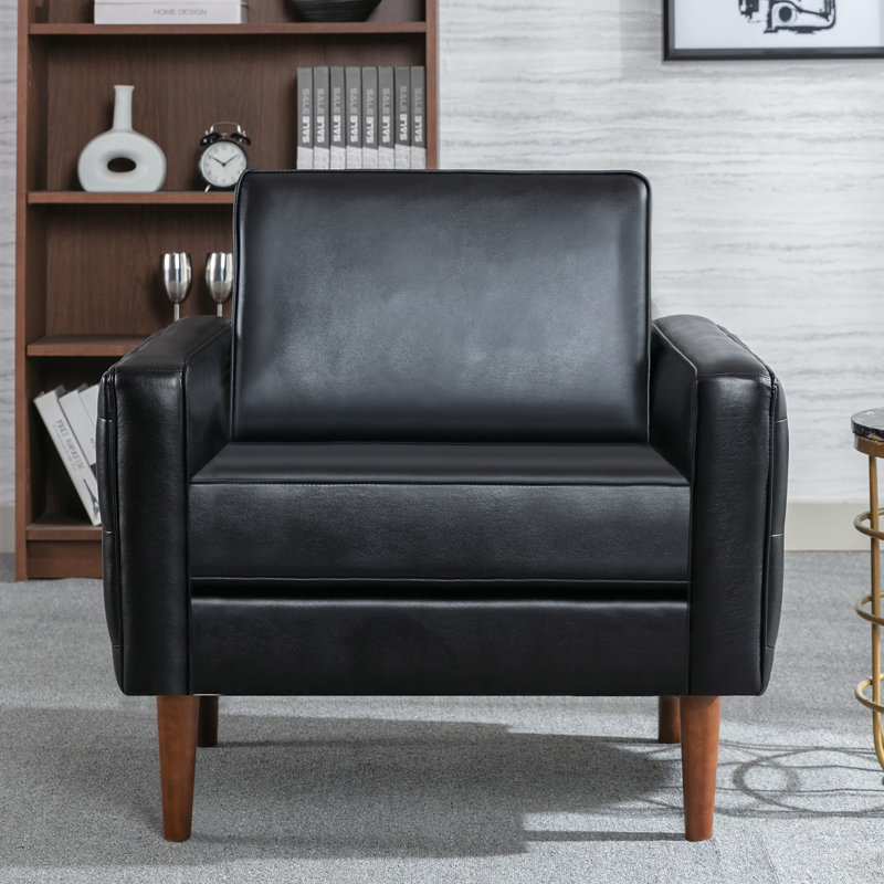 34.25'' Wide Faux Leather Tufted Armchair, Black 