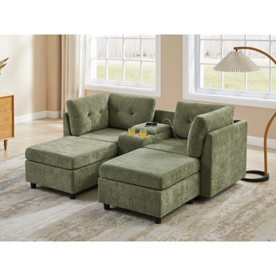 Canapé modulaire en chenille avec console de rangement Chenille