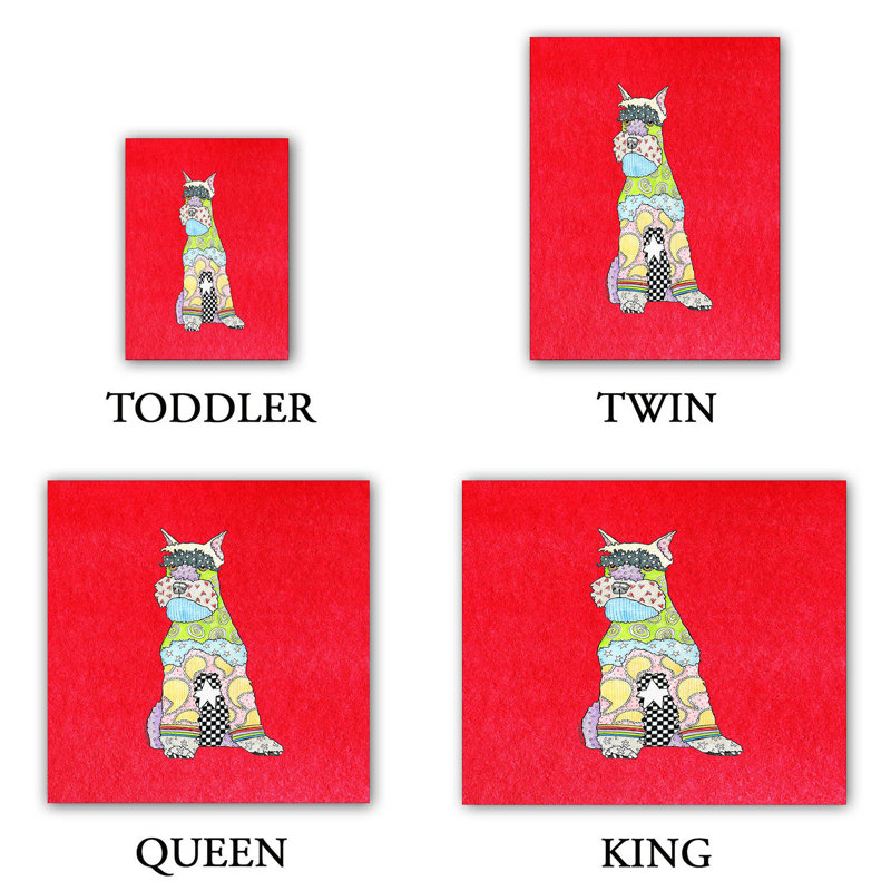 Ensemble de housse de couette schnauzer dog, 1 housse de couette grand + 2 taies standards, Rouge / jaune / gris