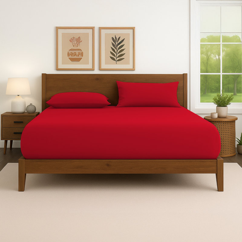 40cm Extra Deep Fitted Sheet – Soft Microfiber, Wrinkle-Free, Cooling, Elastic Corners, Red, Kingsize (5')