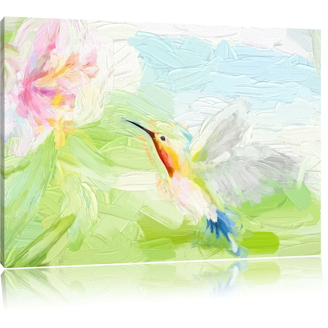 Leinwandbild Wunderschöner Kolibri mit Blüte