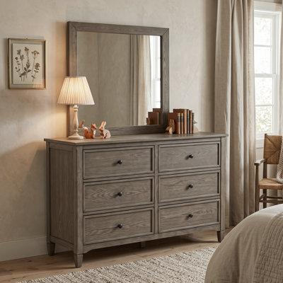 Ensemble de commode à 6 tiroirs en bois avec miroir H 70 po Isiah