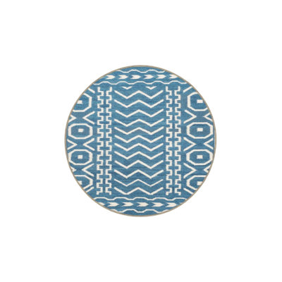 Geometric Blue Themed Woven Base Washable Carpet