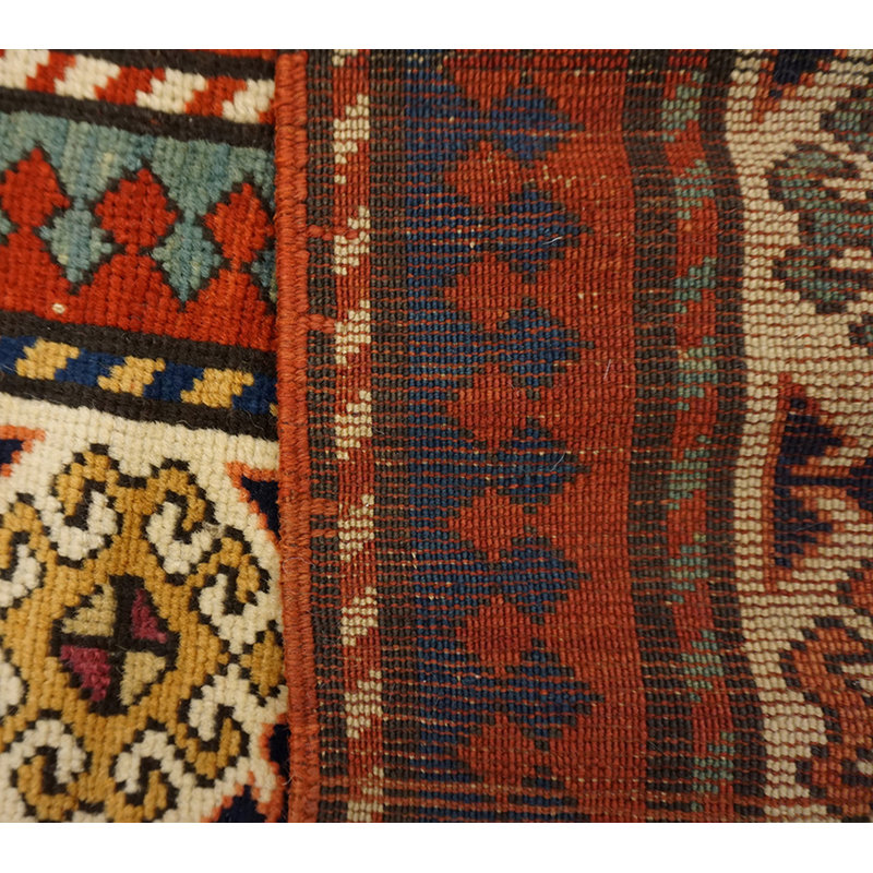 Antique Caucasian Allover Geometric Wool Hand Knotted Pile Coral / Salmon Pink 1880s Rug