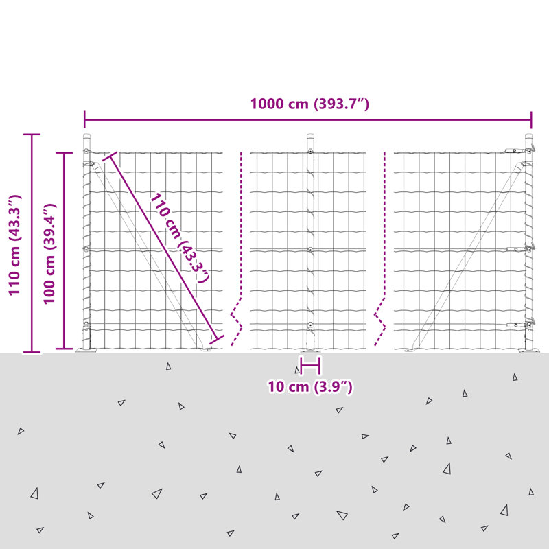 Galvanised Steel Border Fencing, Silver, 100 x 1000 x 0.2 cm