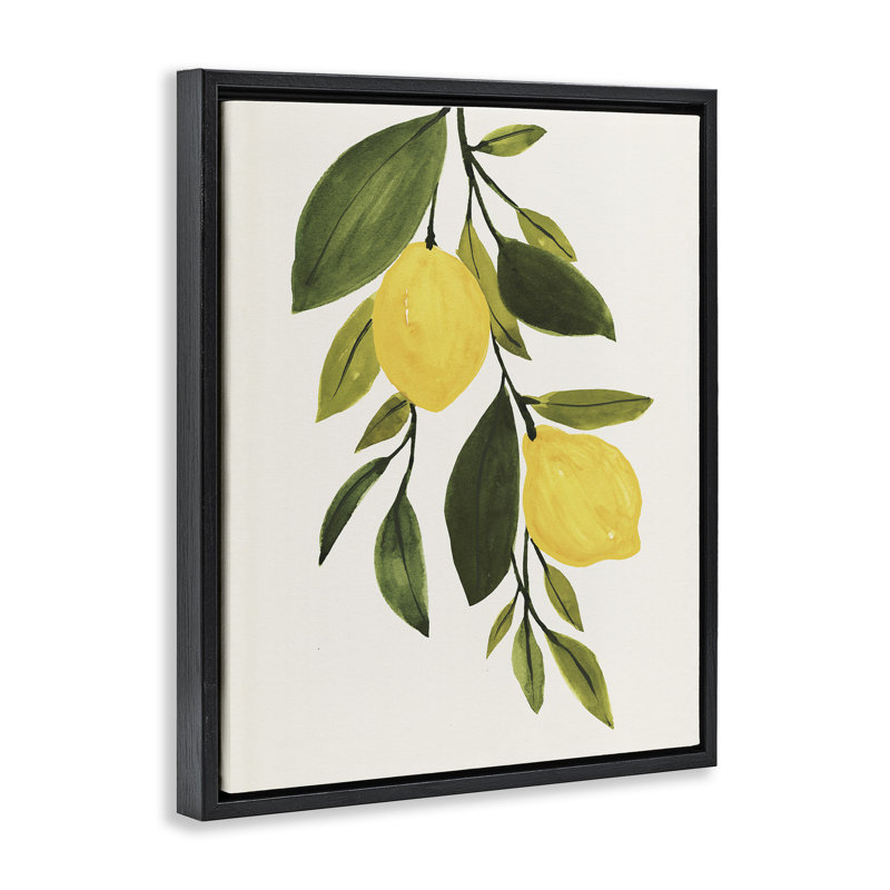Simple feuille de citron jaune, Cadre flottant noir de jais, H 21 po x l 17 po