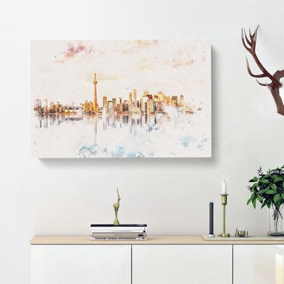 Reflection of the Toronto Skyline Watercolour - Wrapped Canvas