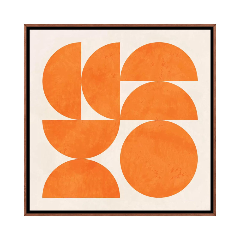 Geometric Shapes Orange by Ana Rut Bré - Graphic Art Print, 18" H x 18" W x 1.5" D, Classic Brown Framed Canvas, No Matte