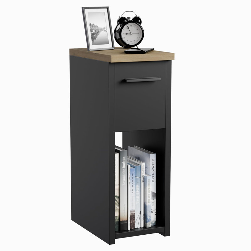 20cm W Manufactured Wood Bedside Table, Black/Brown