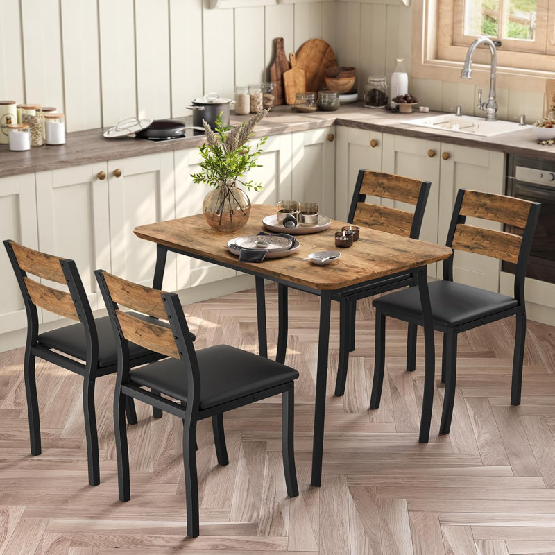 Ensemble de salle à manger 5 pièces, ensemble de table de salle à manger pour 4 personnes, ensemble de table et de chaises pour la maison, appartement avec 4 chaises, sièges et dossiers rembourrés, structure en métal, conception peu encombrante, sur