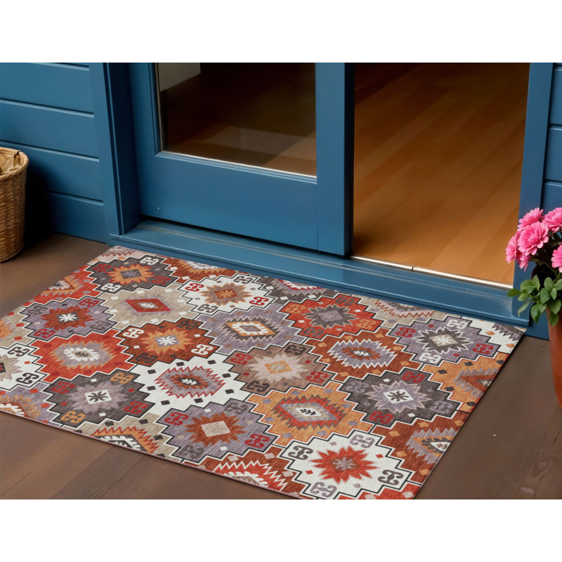 Tapis lavable intérieur / extérieur 3 pi x 5 pi rouille lavande et ivoire Southwestern
